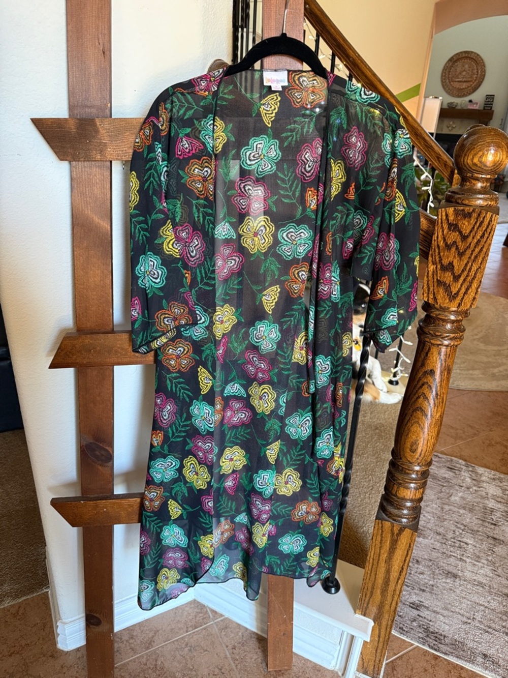 LuLaRoe Black Floral Swim Coverup with Green, Yellow, Pink & Teal Accents